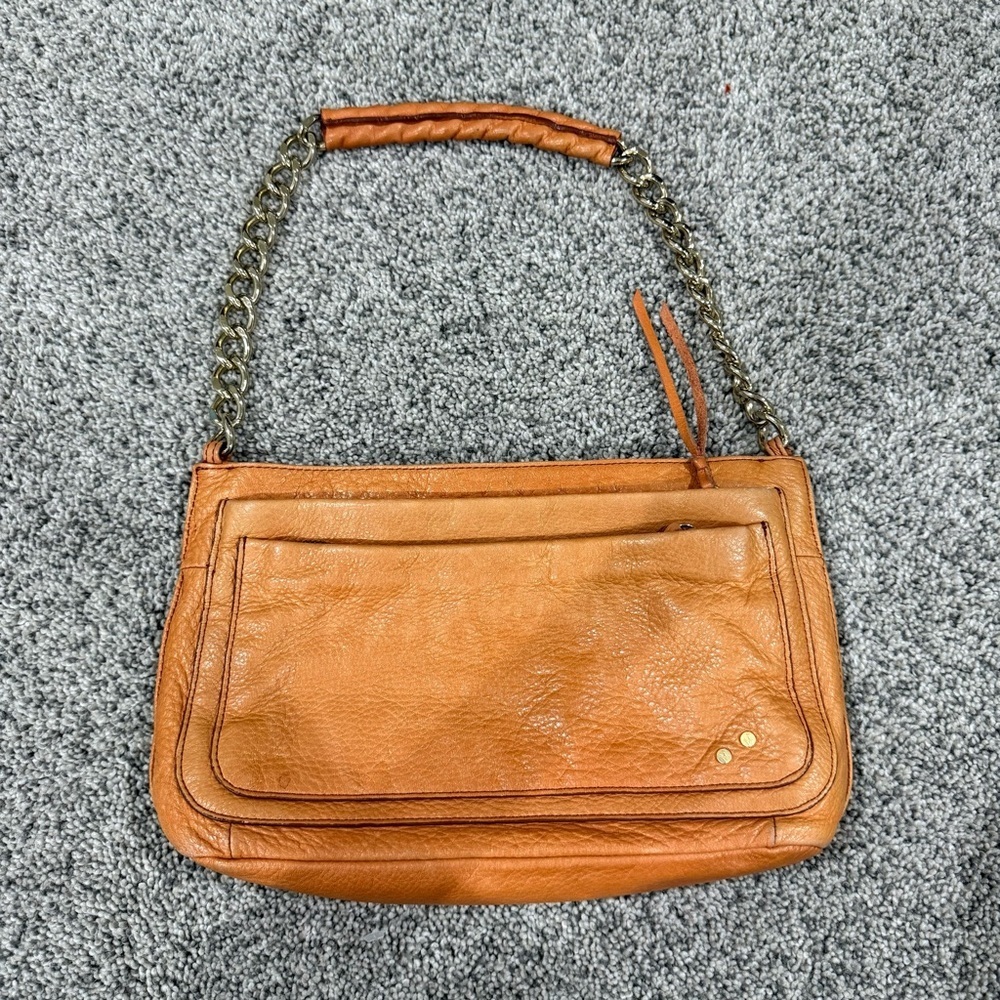TRE VERO Genuine Leather Shoulder Handbag Purse Clutch Bag Orange Gold Chain